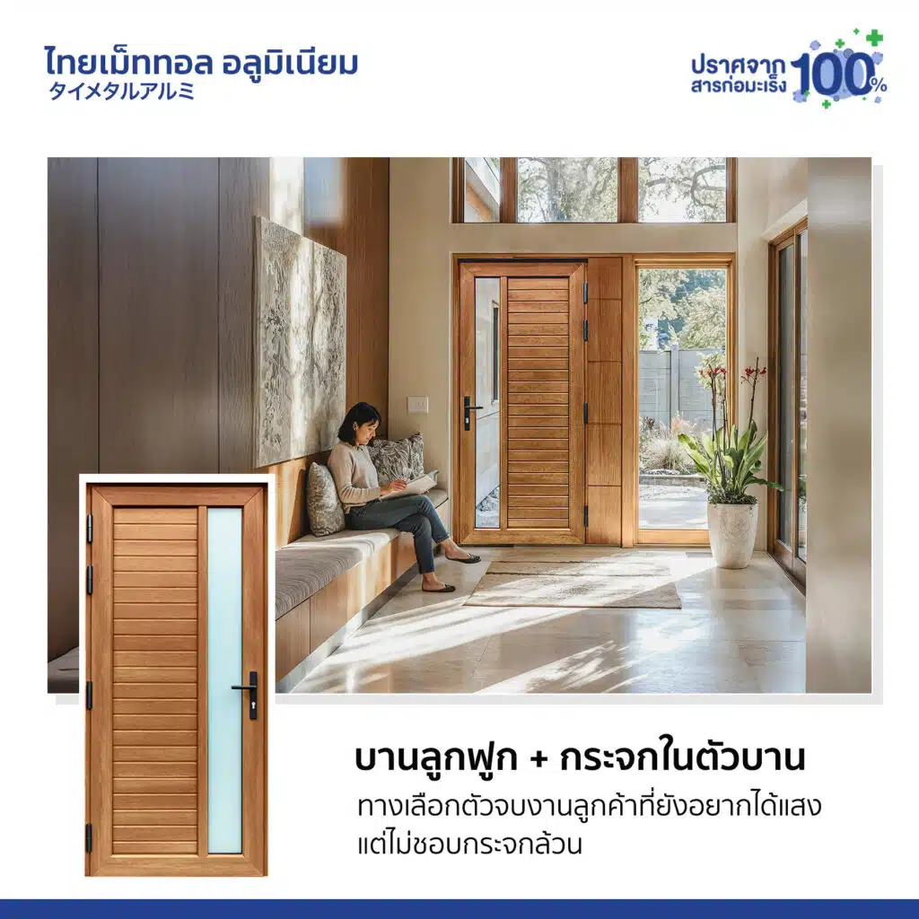 บานลูกฟูก+กระจกในตัวบาน